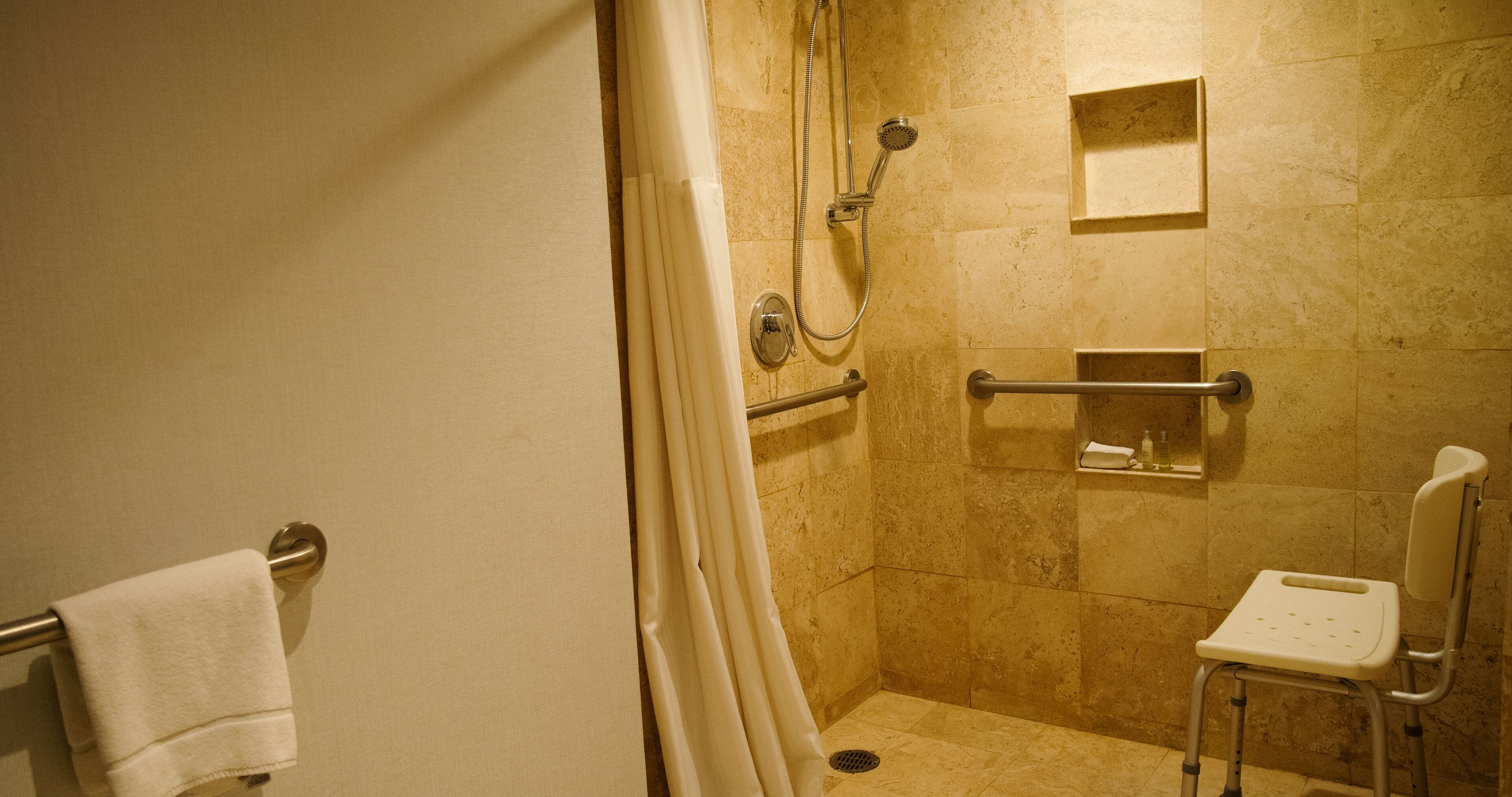 room, 2 double beds, accessible, non smoking (rollin shower) | bathroom | shower, free toiletries, hair dryer, towels