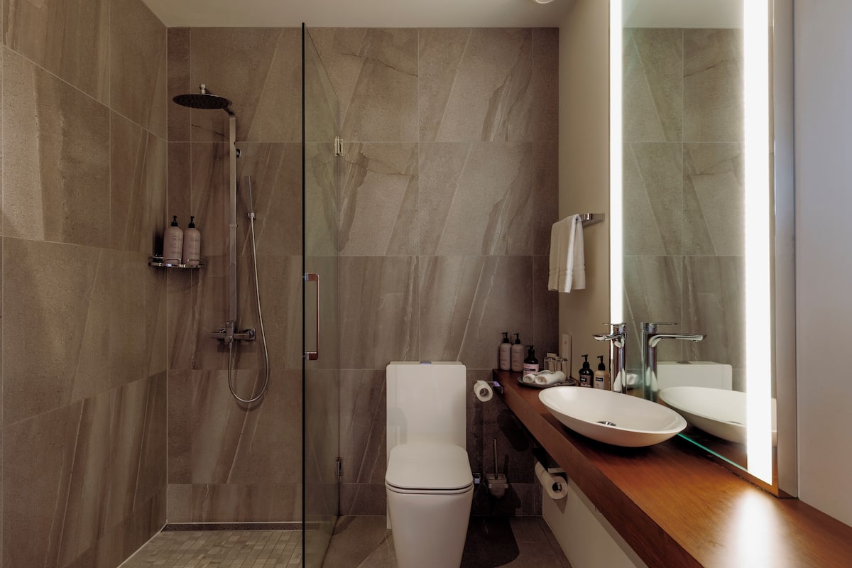 superior double room (superior double room sauna access) | bathroom | shower, designer toiletries, hair dryer, bathrobes