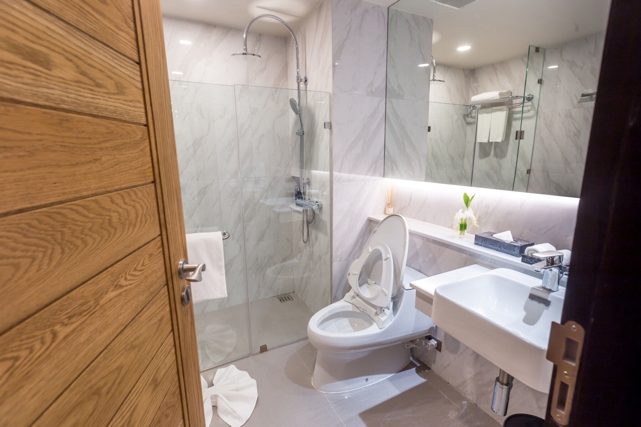 free toiletries, hair dryer, bathrobes, slippers