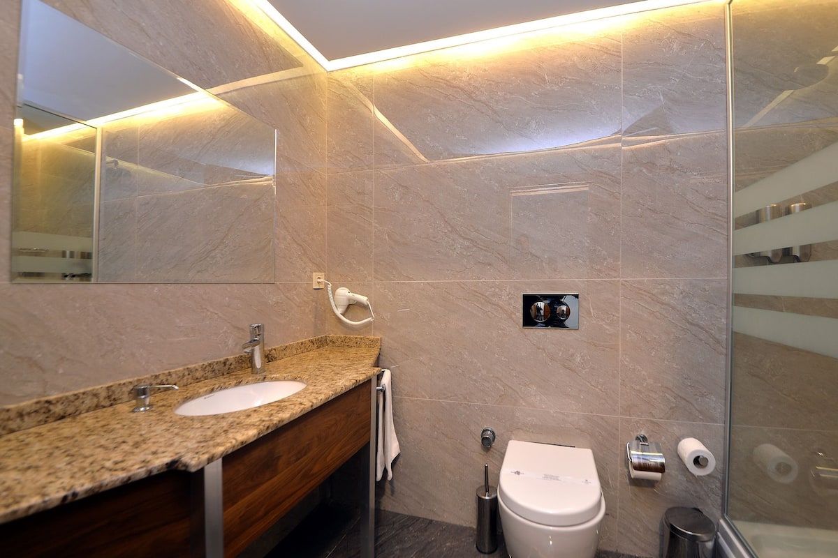 free toiletries, hair dryer, slippers, towels