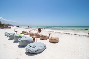 On the beach, white sand