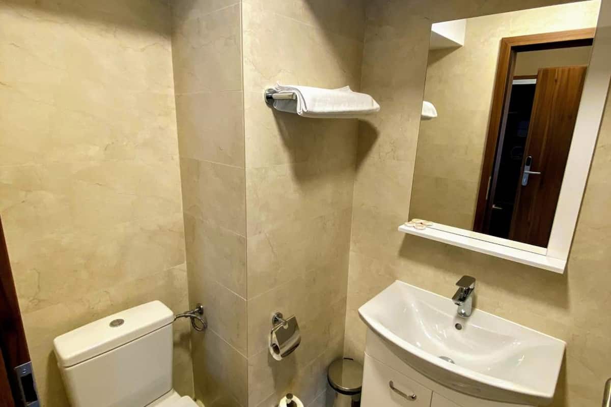 bathtub, free toiletries, hair dryer, towels