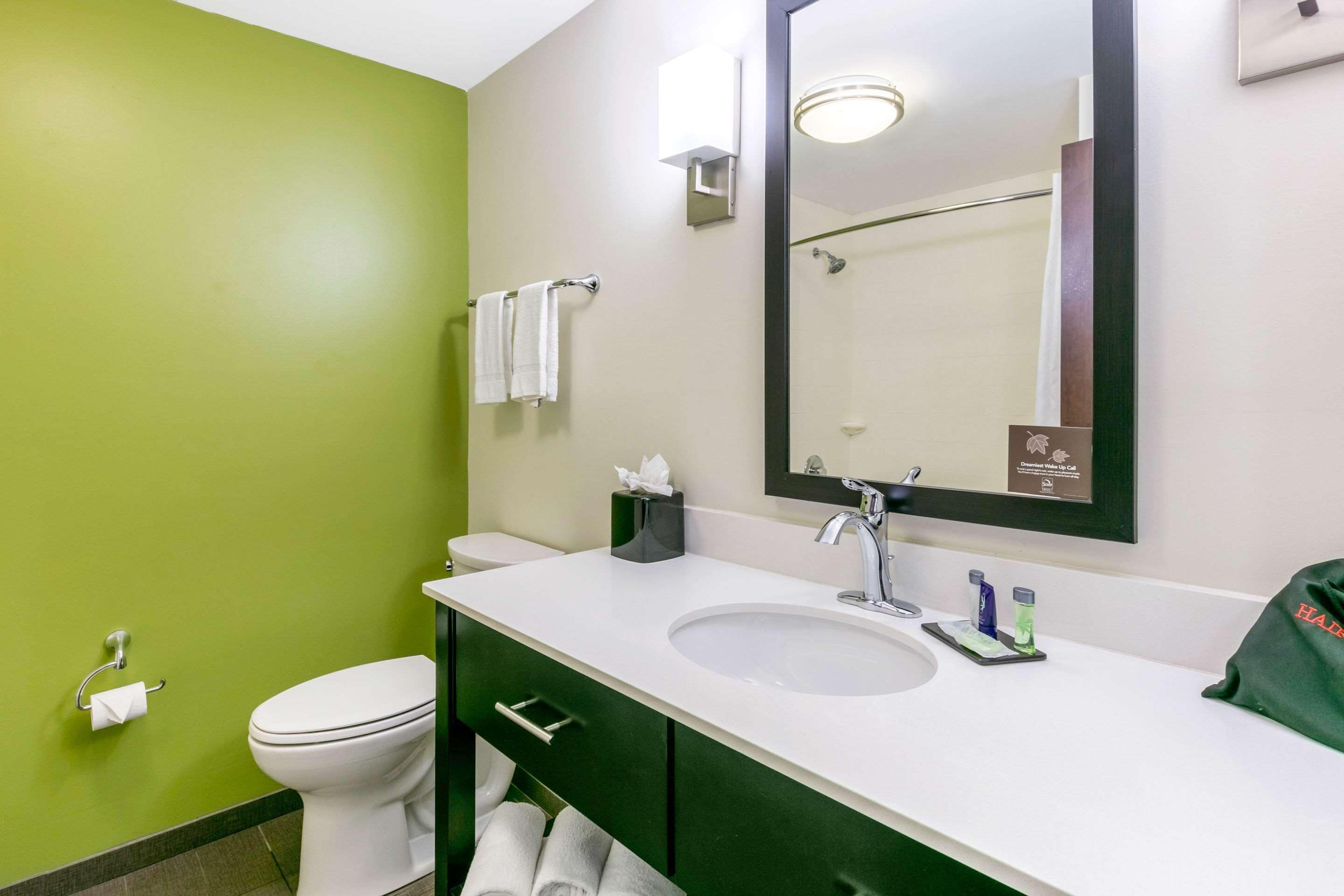 combined shower/bathtub, free toiletries, towels