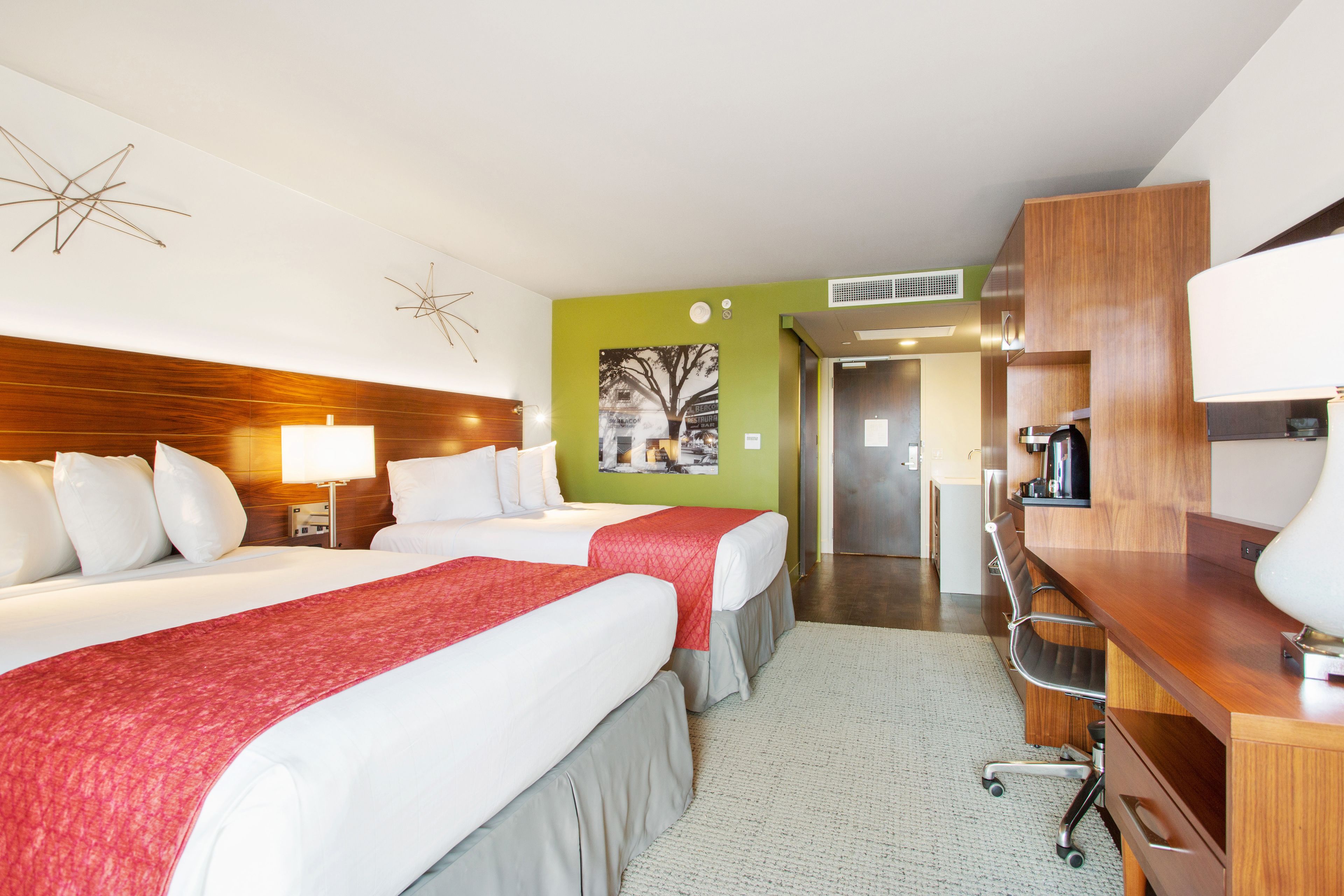 room, 2 queen beds, balcony | in-room safe, desk, laptop workspace, blackout curtains