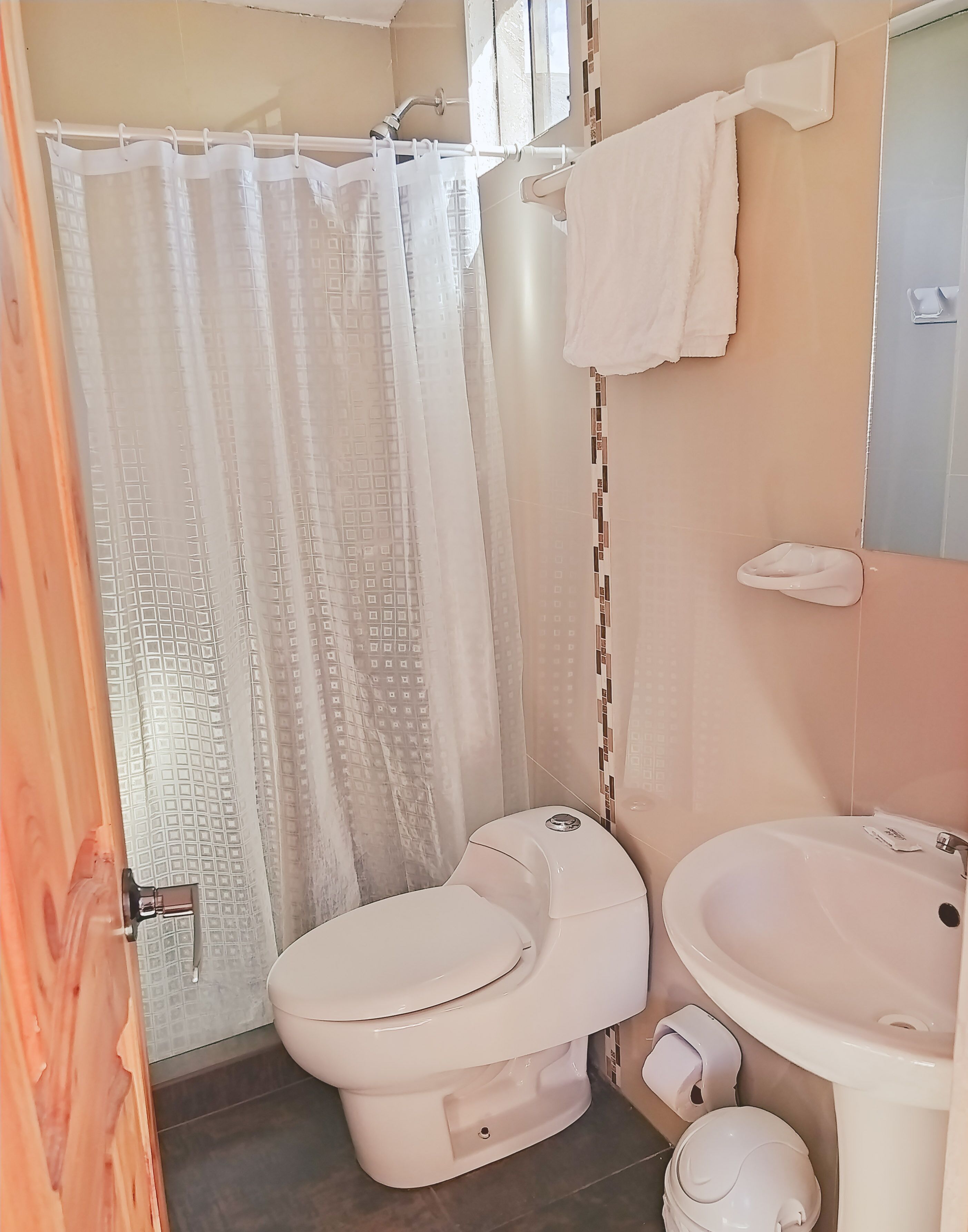 twin room | bathroom | shower, hair dryer, towels