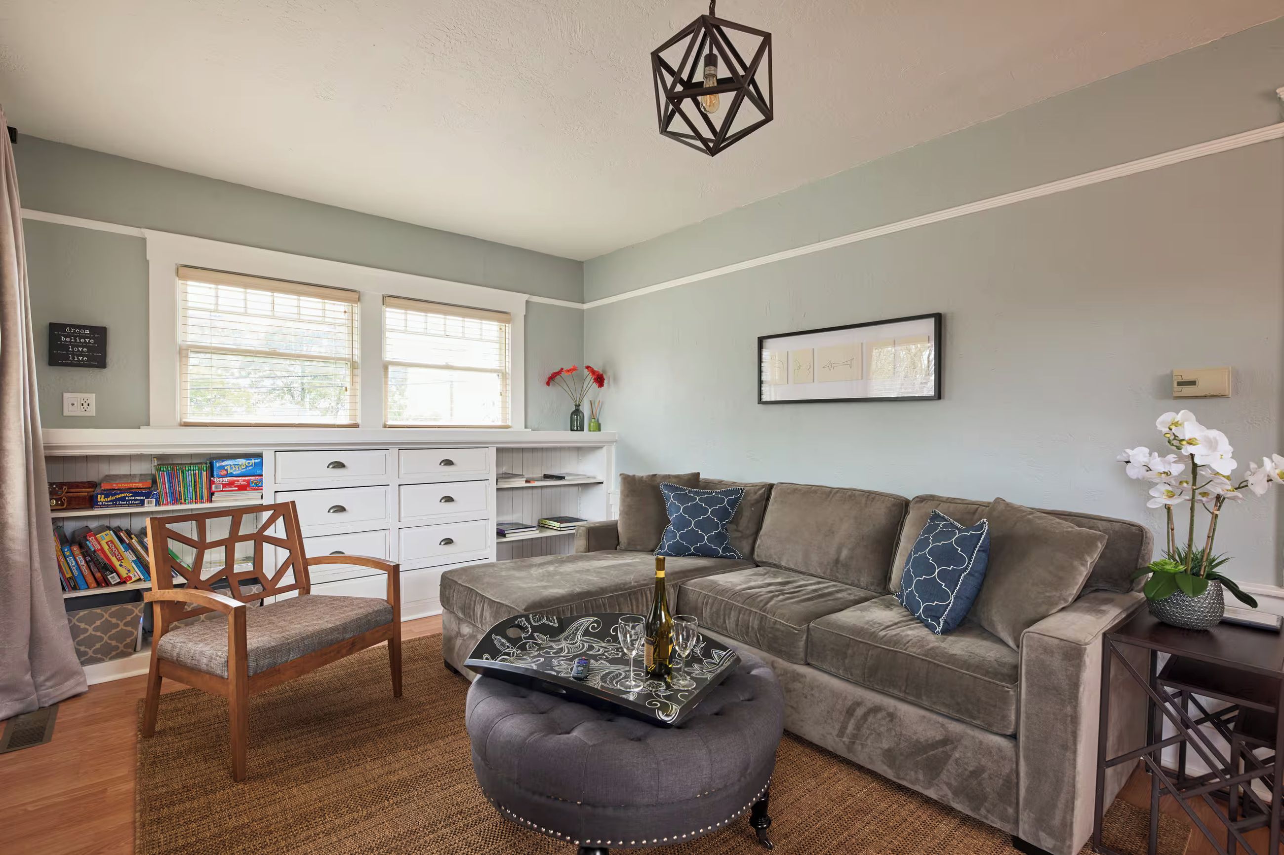 Living Room with Queen memory foam sofa sleeper