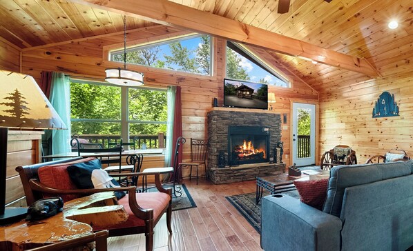 Smart TV, fireplace, video games, foosball