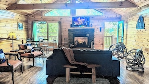 Smart TV, fireplace, video games, foosball