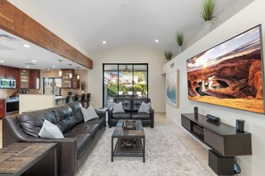 Smart TV, fireplace, video games, DVD player