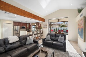 Smart TV, fireplace, video games, DVD player