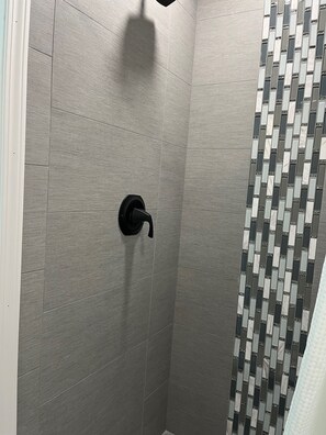 Shower, towels, toilet paper