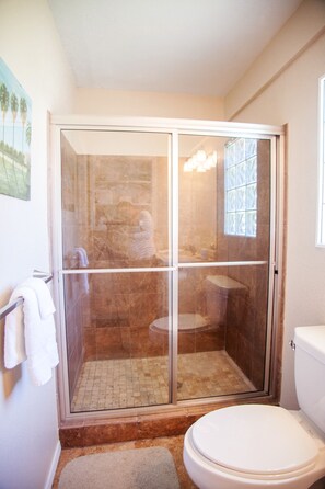 Ensemble baignoire-douche, séchoir à cheveux, serviettes fournies, savon
