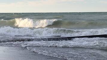 在海灘附近、躺椅、沙灘巾