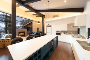 Full-sized fridge, microwave, oven, stovetop