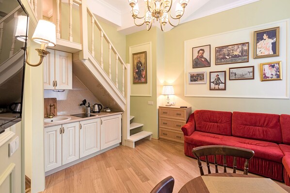 Lägenhet Comfort - 1 dubbelsäng med bäddsoffa - pentry (Repin) | Vardagsrum