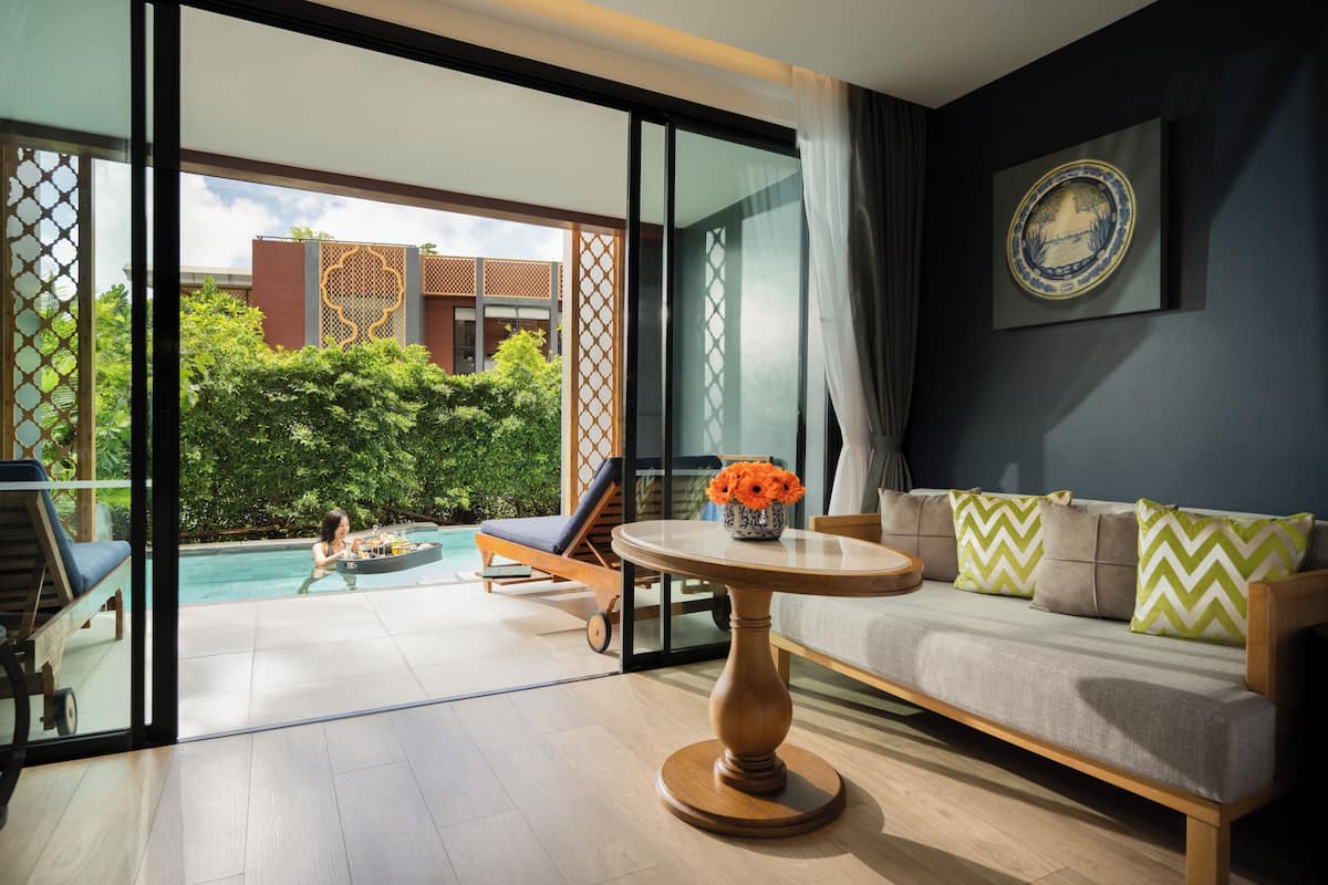 Deluxe suite, 1 kingsize bed, toegang tot zwembad, uitzicht op tuin | Uitzicht vanaf balkon