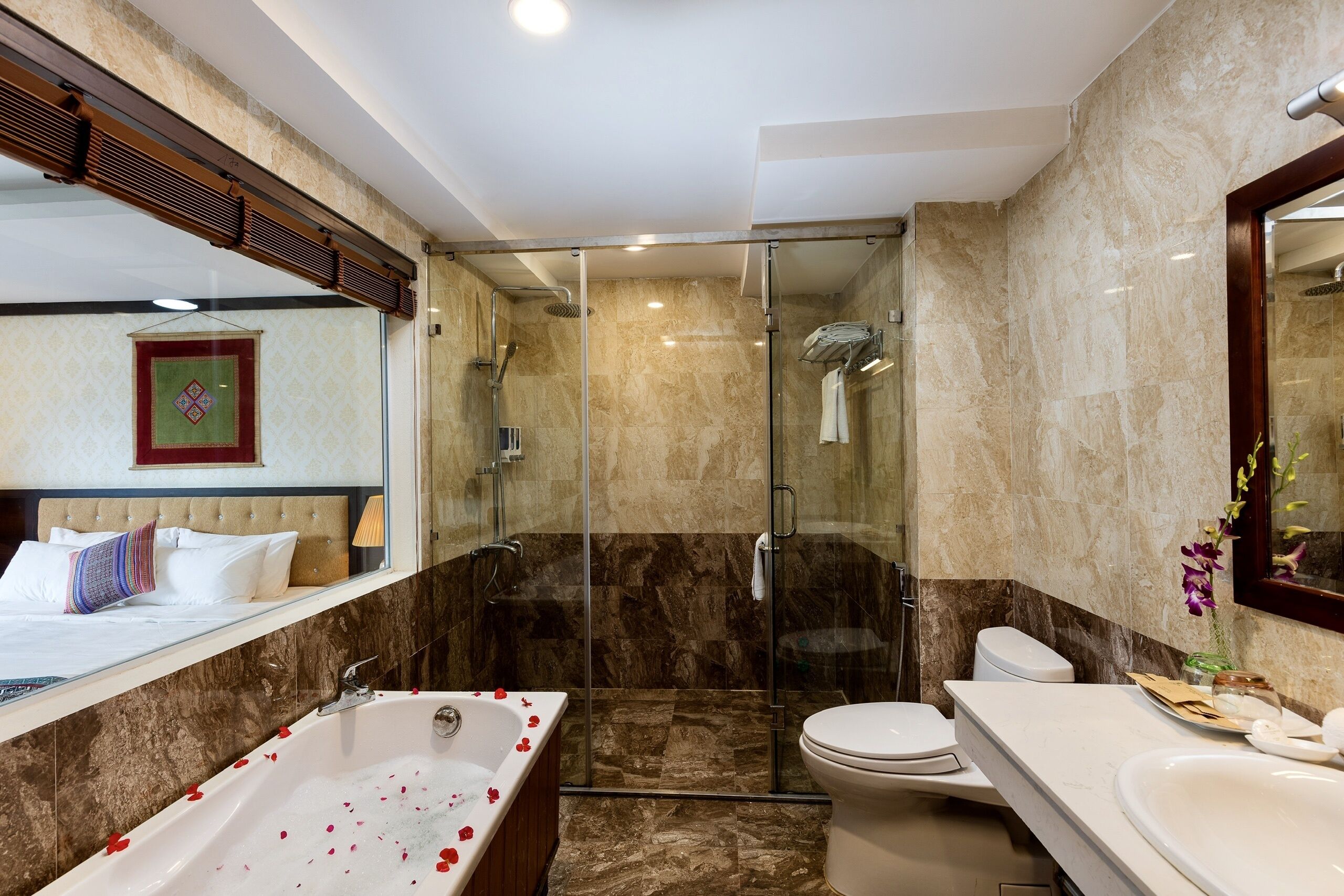 free toiletries, hair dryer, slippers, towels