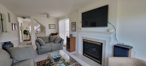 Smart TV, fireplace, video games, DVD player