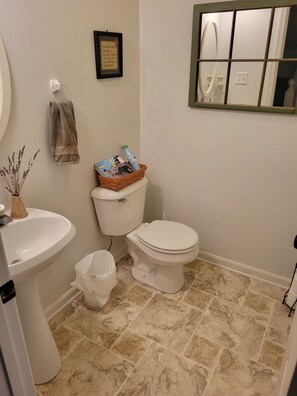 Suihkun ja ammeen yhdistelmä, hiustenkuivaaja, pyyhkeet, saippua