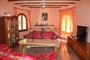 Smart TV, fireplace, DVD player, stereo