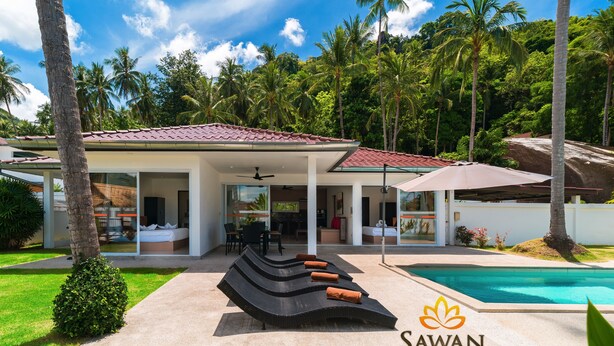 A modern villa with a pool, outdoor seating, and lush tropical surroundings. - SAWAN Pool Villas Residence (Koh Samui)