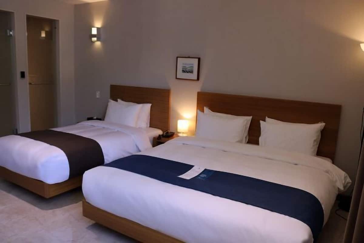 Premium bedding, down comforters, blackout drapes, soundproofing