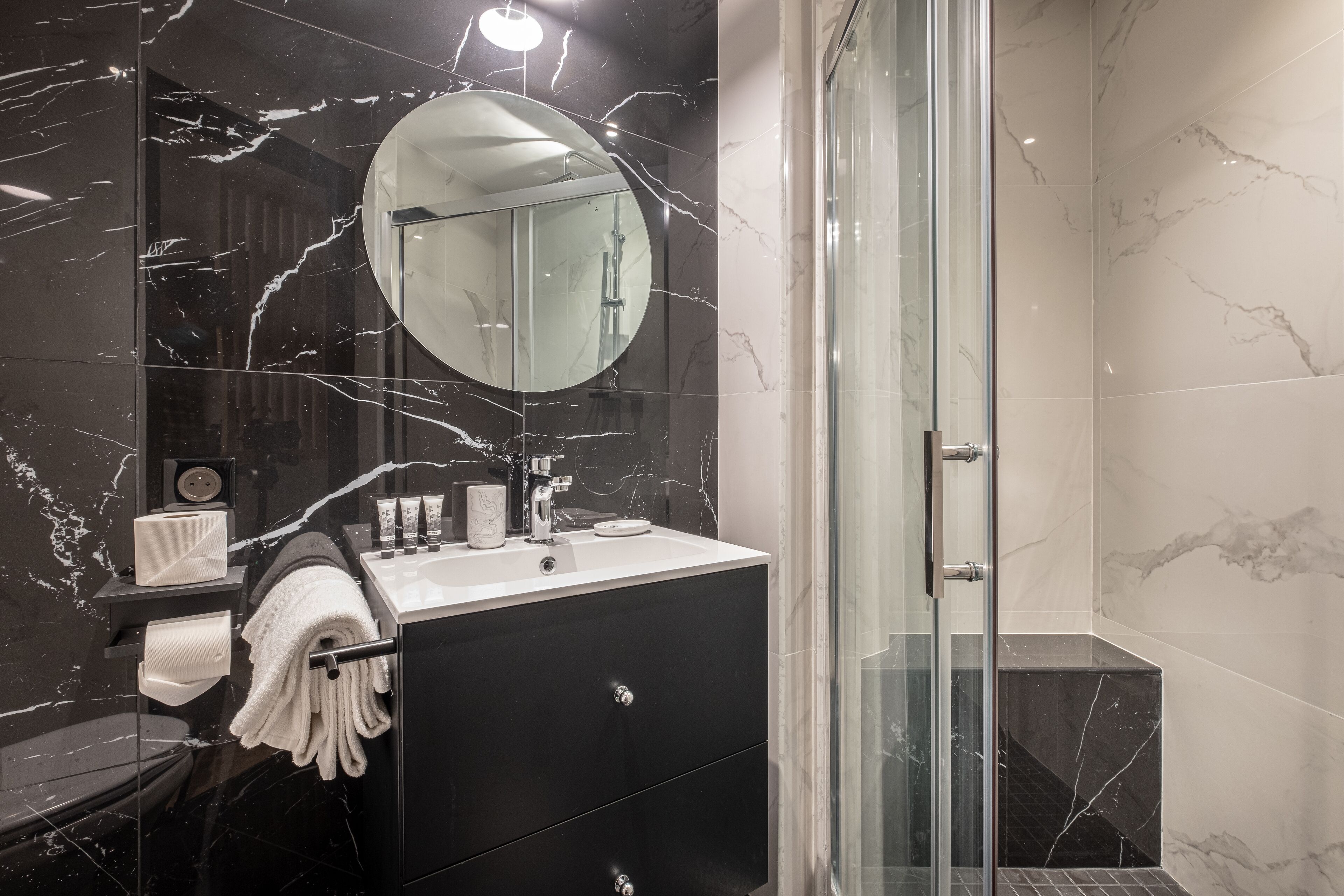 free toiletries, hair dryer, towels