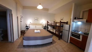 A compact hotel room with a single bed, a small kitchenette, and a bathroom visible through an open door. - Hotel Argo (South Pelion)