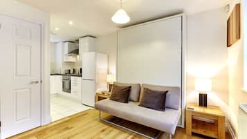 Studio | Oppholdsområde | En 30-tommers TV med Parabol-TV samt DVD-spiller