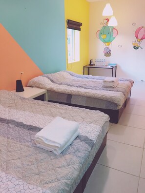 Blackout curtains, rollaway beds, free WiFi