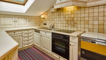 Full-sized fridge, microwave, oven, stovetop
