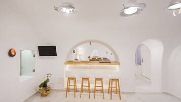 Luxury Villa, 2 Bedrooms, Private Pool, Sea View | Living area | 50-inch flat-screen TV with satellite channels, TV, fireplace