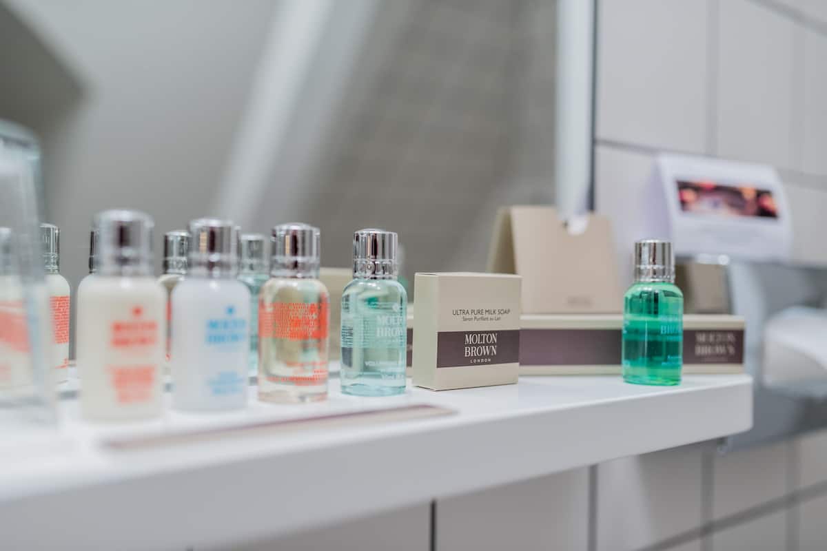 shower, designer toiletries, hair dryer, bathrobes