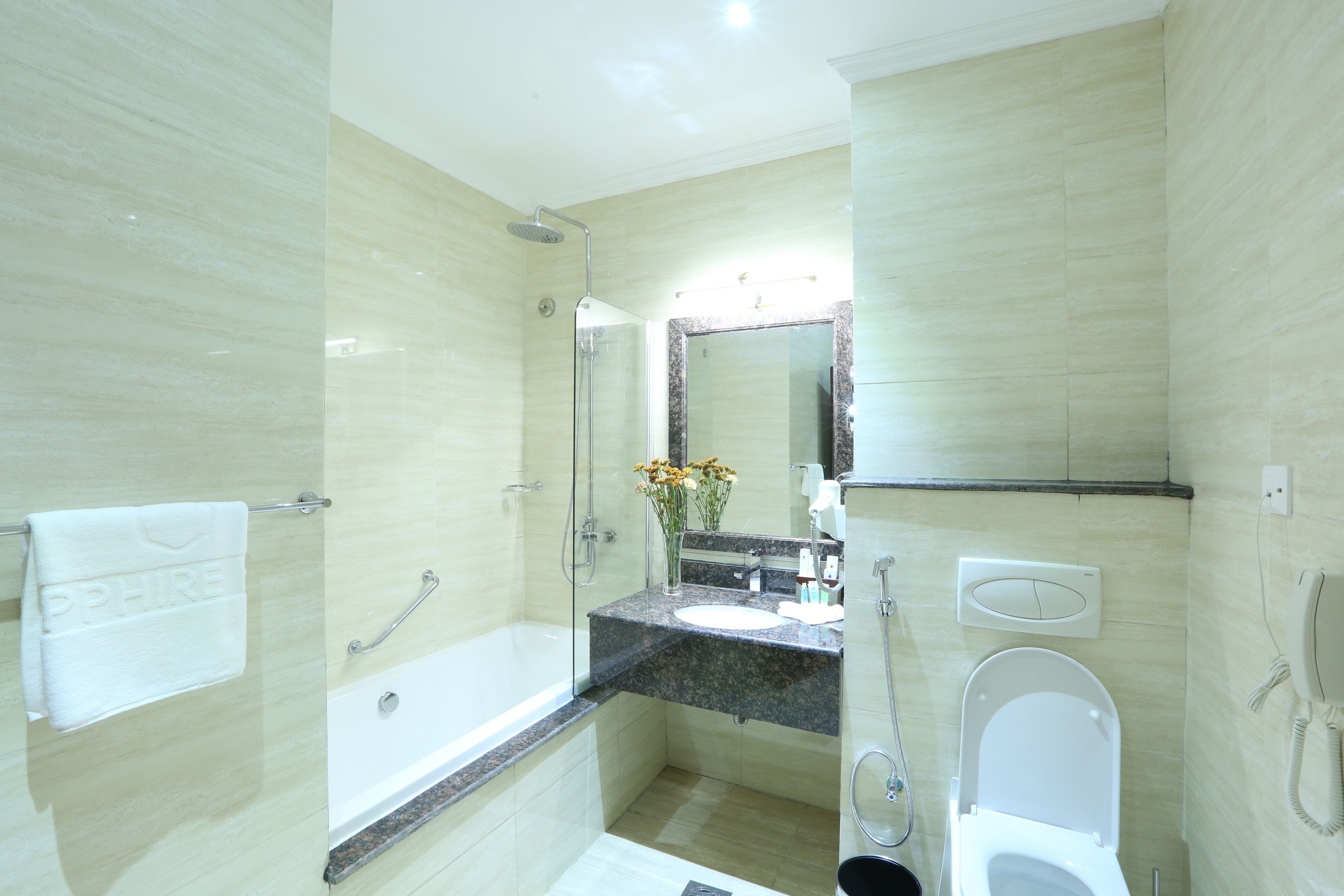 shower, free toiletries, hair dryer, bathrobes