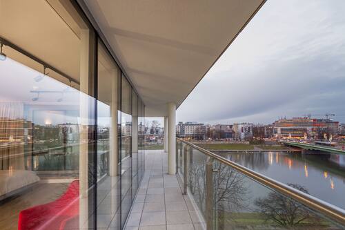 Panorama penthouse, terras, uitzicht op rivier | Balkon