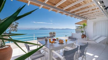 Family Duplex, 2 Bedrooms, Sea View, Beachfront | Terrace/patio