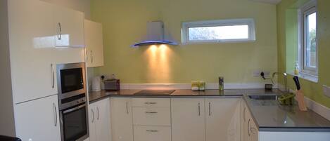 Frigorífico, microondas, horno y placa de cocina