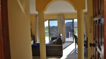 Televisie, een open haard en een dvd-speler