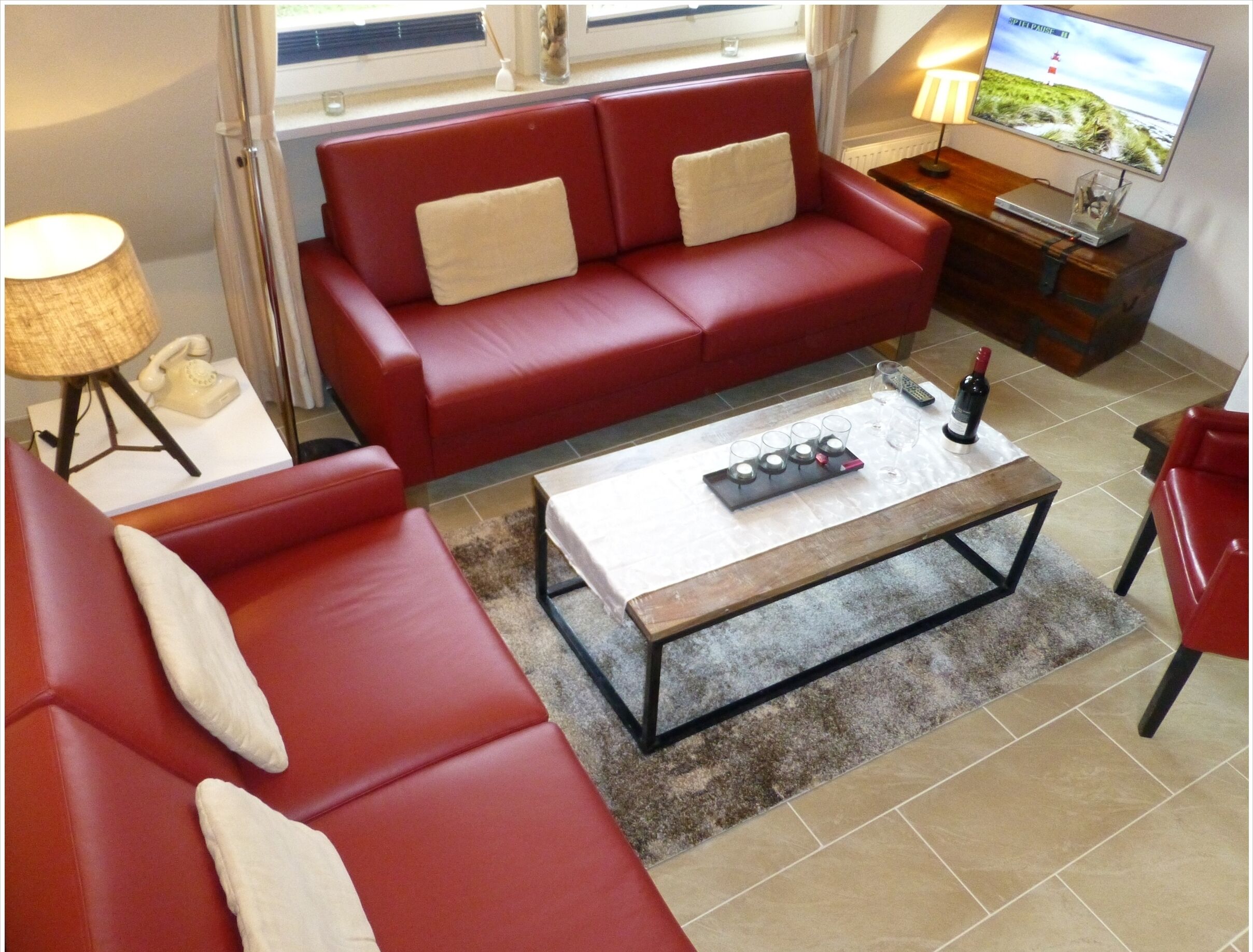 TV, DVD player, books, music library