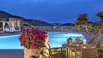 Außenpool, Sonnenschirme, Liegestühle