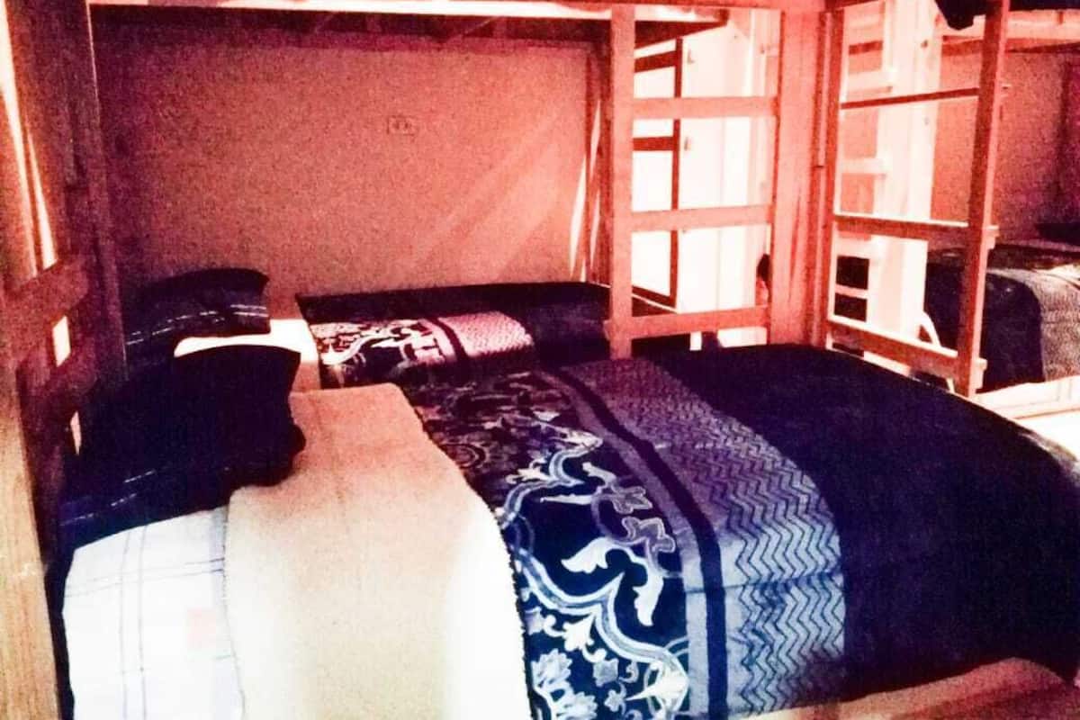 Une pièce de style japonais traditionnel, avec des tatamis, un lit bas en bois et des portes coulissantes.