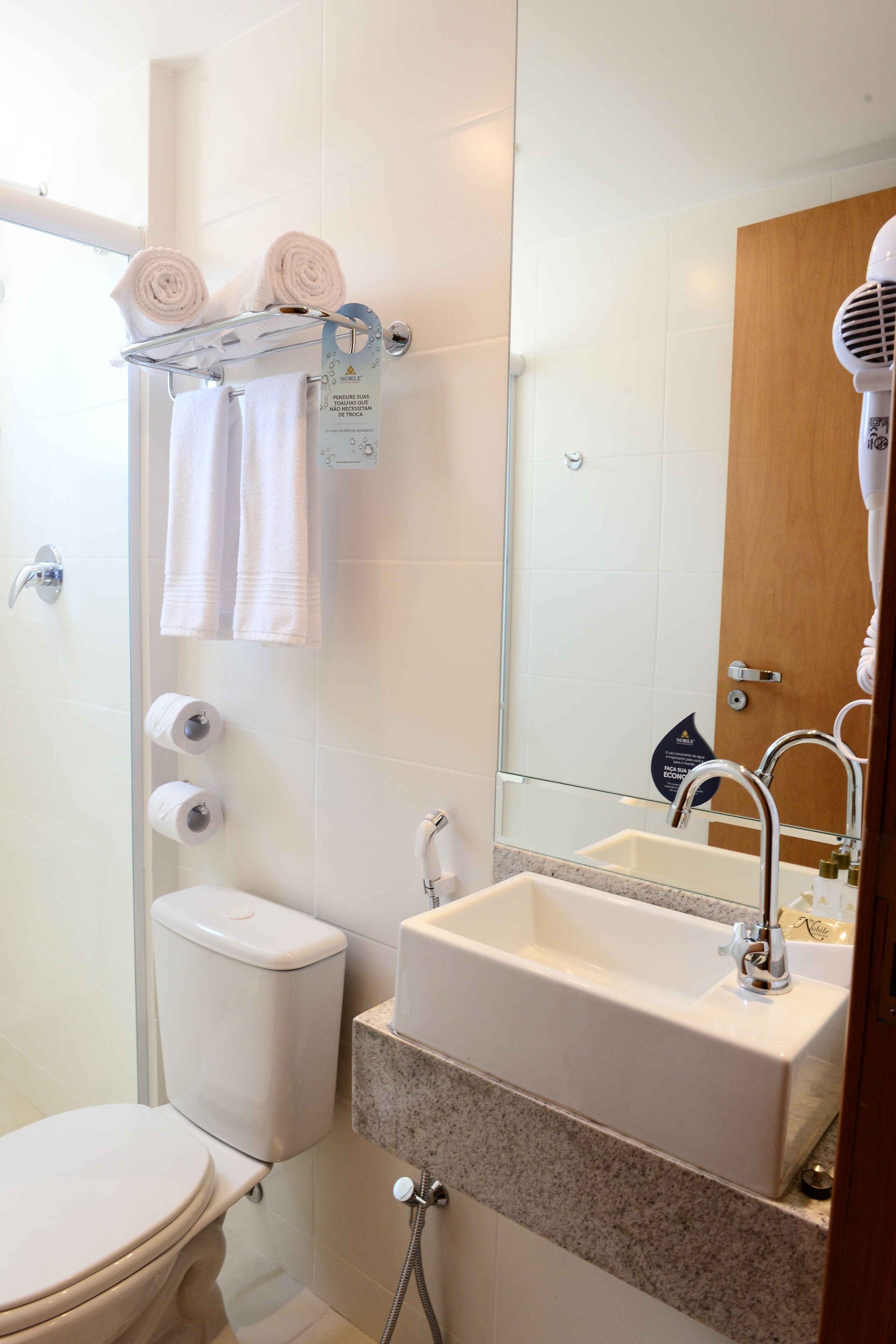 shower, free toiletries, hair dryer, towels