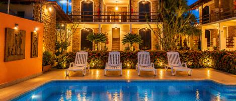 Outdoor pool, sun loungers