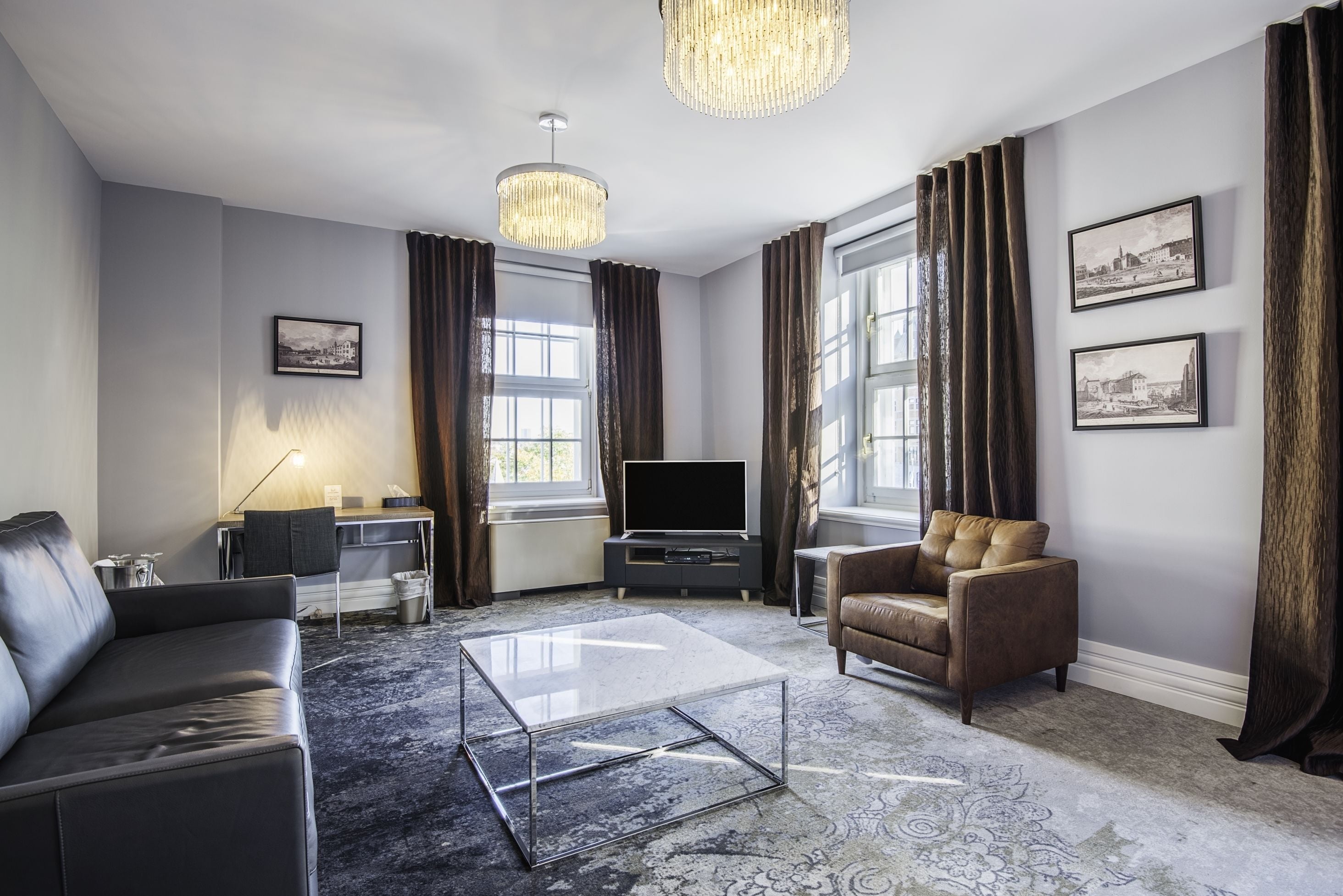 panoramic suite, 1 king bed with sofa bed, park view | in-room safe, desk, soundproofing, iron/ironing board