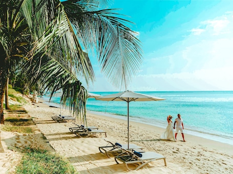 On the beach, white sand