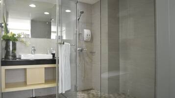 Shower, free toiletries, hair dryer, slippers