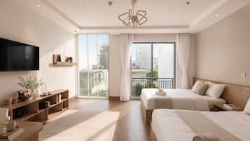 Familien-Studiosuite, 2 Queen-Betten, Balkon, Stadtblick
