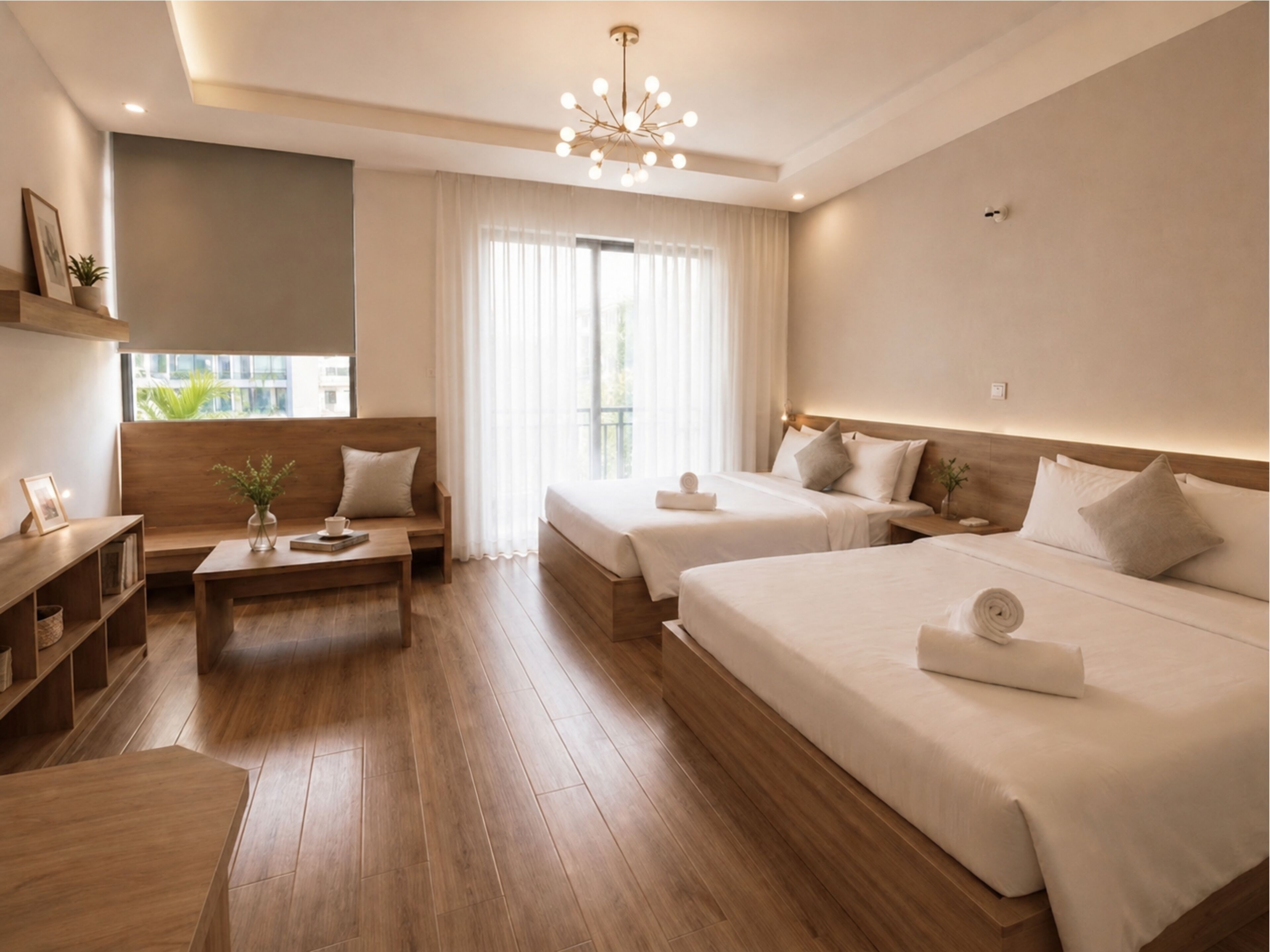 Family Studio Suite, 2 Katil Ratu (Queen), Balcony, City View | Peralatan tempat tidur premium, tilam berlapik, bar mini, meja 