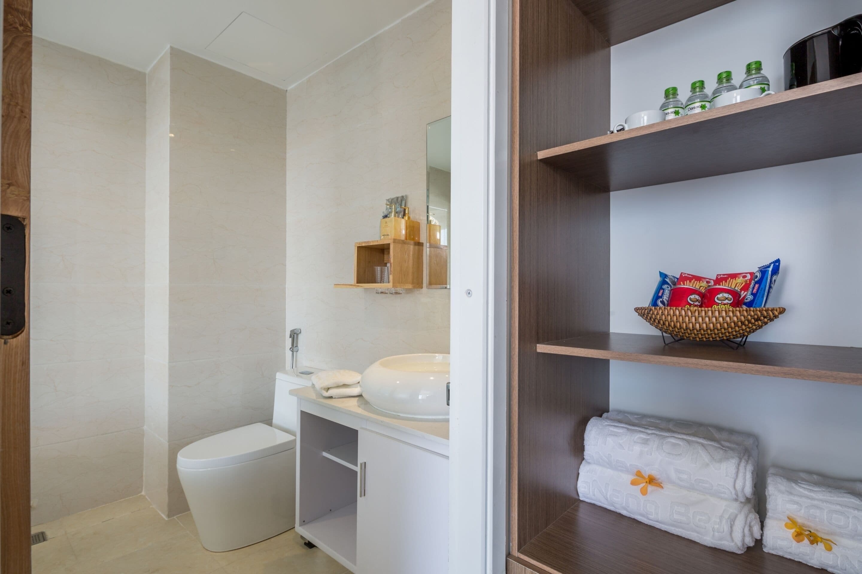 family studio suite, 2 queen beds, balcony, city view | bathroom | shower, hydromassage showerhead, designer toiletries, hair dryer