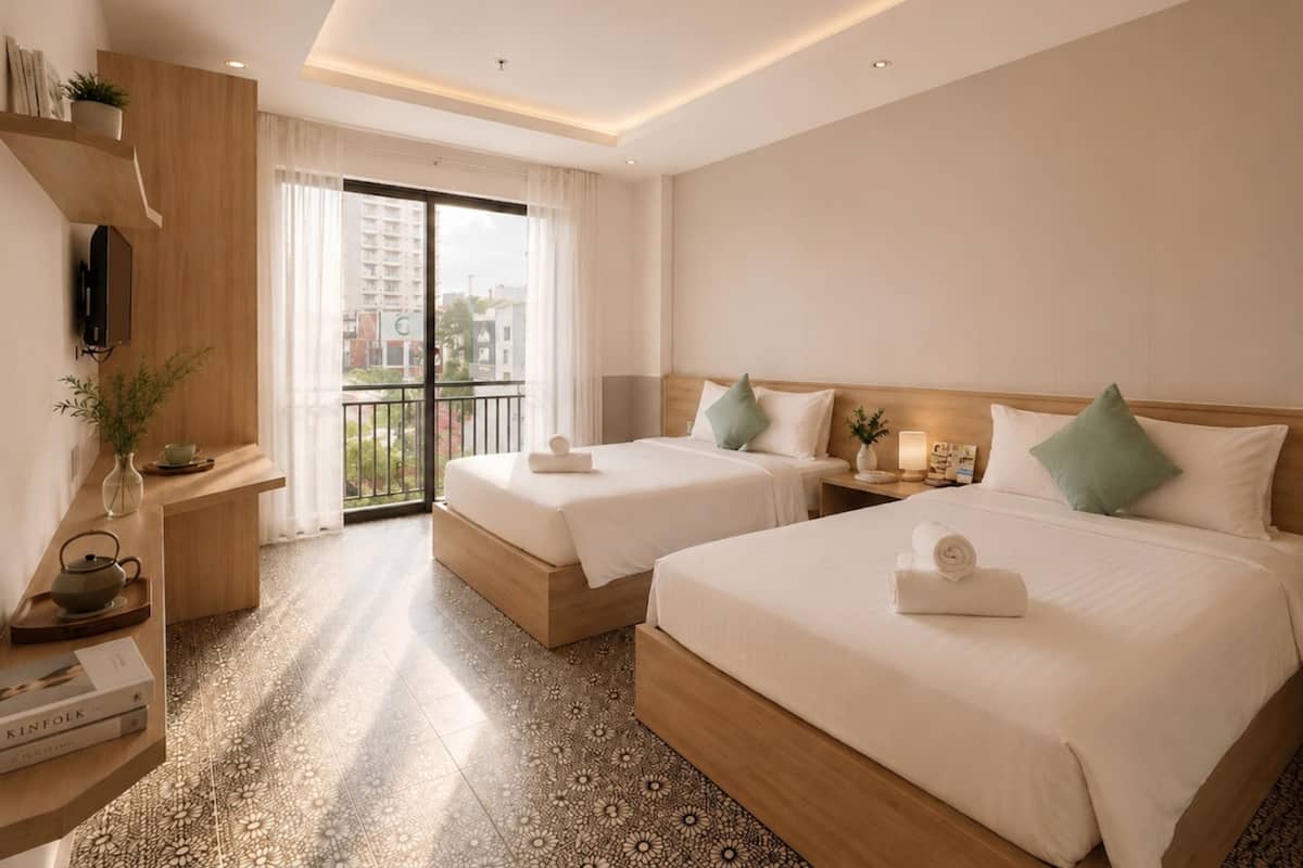 Deluxe-Zweibettzimmer, 2 Doppelbetten, Stadtblick | Ausblick vom Zimmer